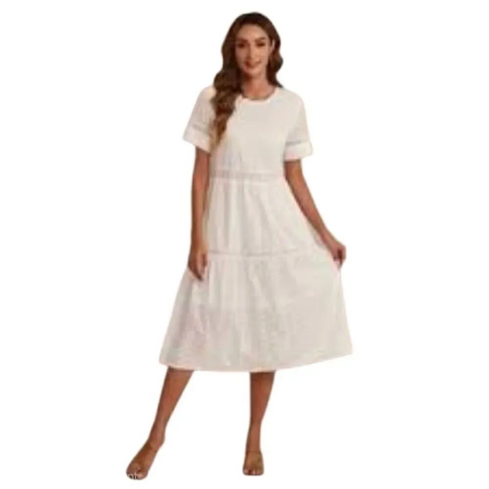Petallush Women's White Cotton Allover Lace Lined Dress NEW
